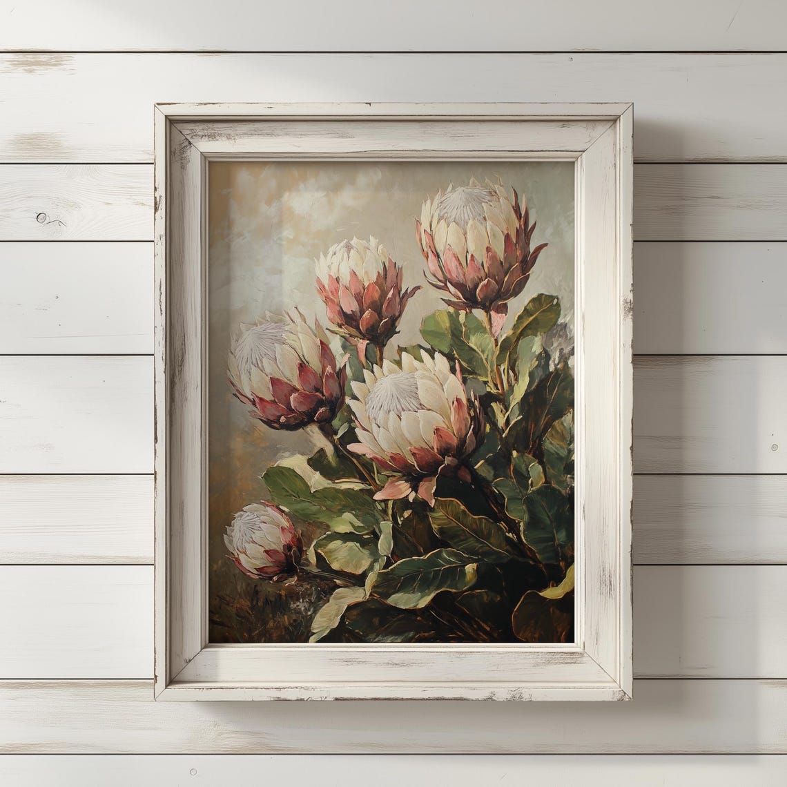 Protea Blooms Blush Pink Elegant Floral Oil Painting Art Poster
