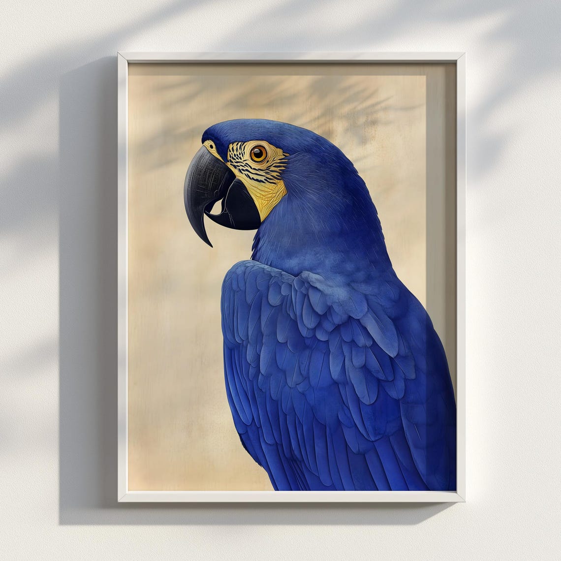Hyacinth Macaw Portrait Vibrant Blue Parrot Japanese Ink Poster