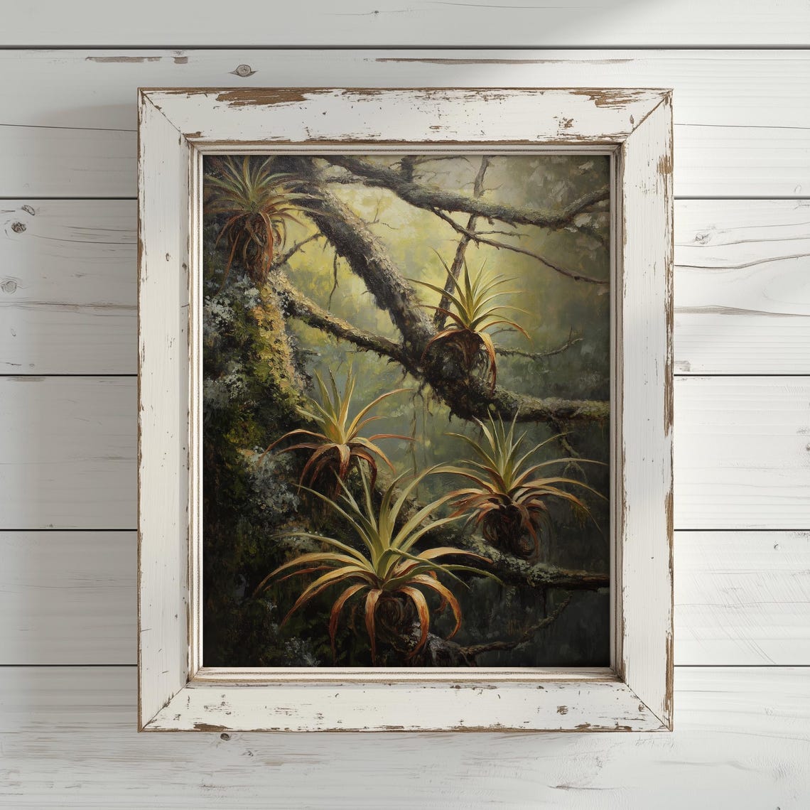 Tropical Air Plants Misty Forest Branches Botanical Nature Print