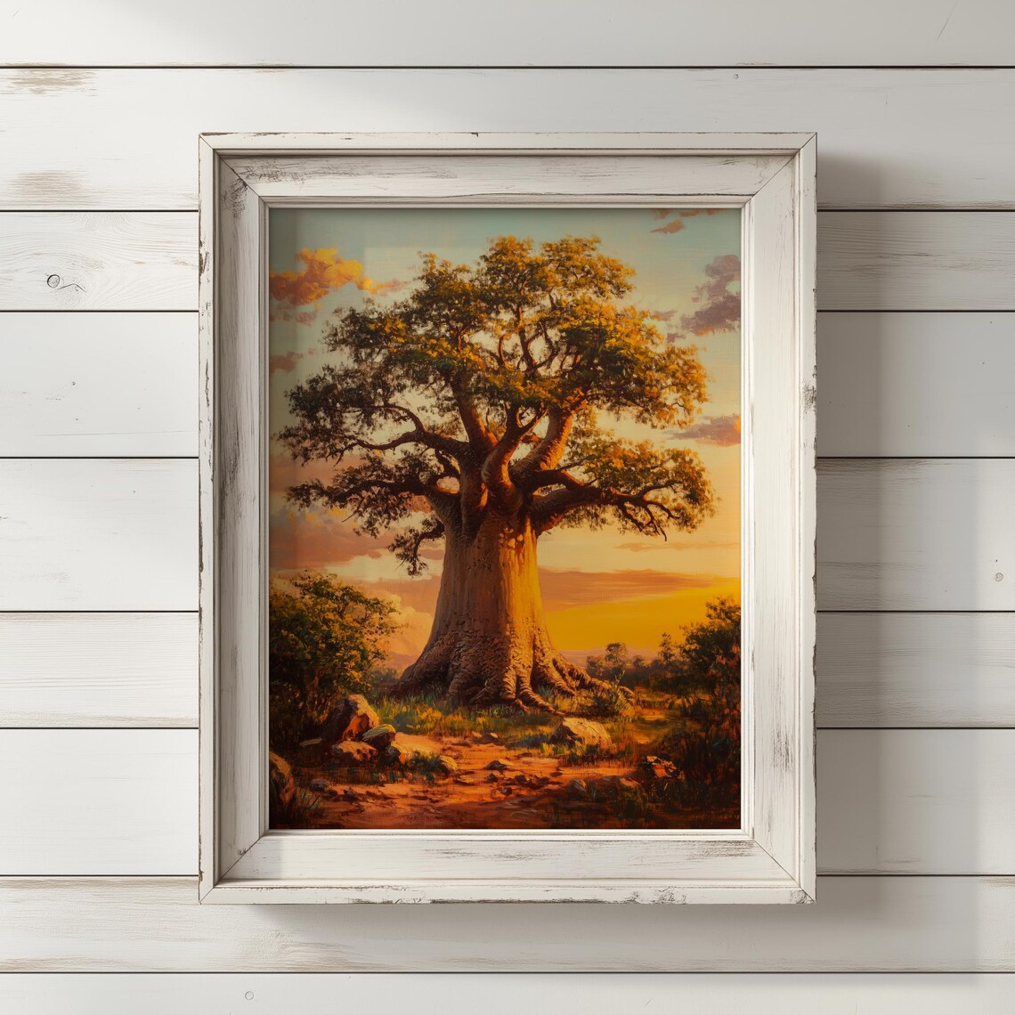 Majestic Baobab Tree At Sunset, African Landscape