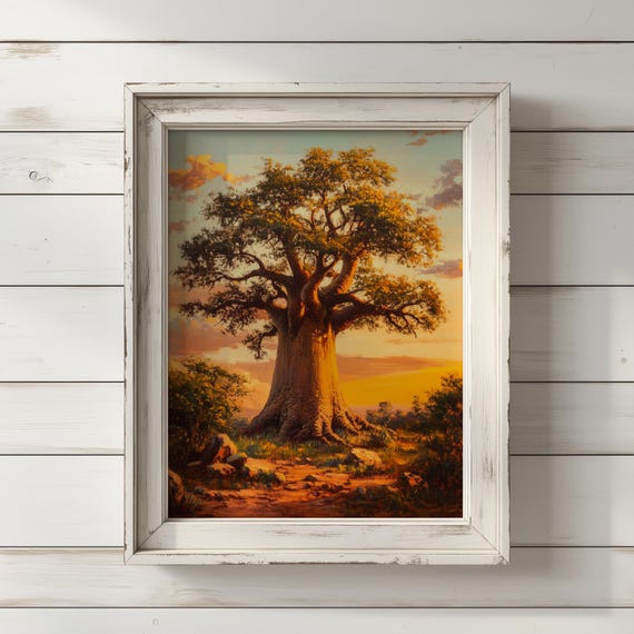 Majestic Baobab Tree At Sunset, African Landscape