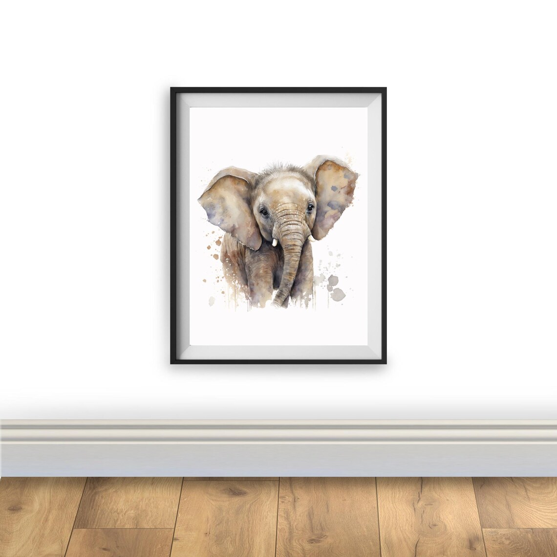 Baby Elephant Watercolor Big Ears Cute Safari Nursery Animal Poster - Image 4