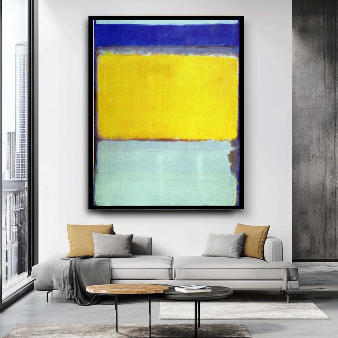 Blue Yellow Color Block Abstract Bold Minimalist Modern Wall Art - Image 4