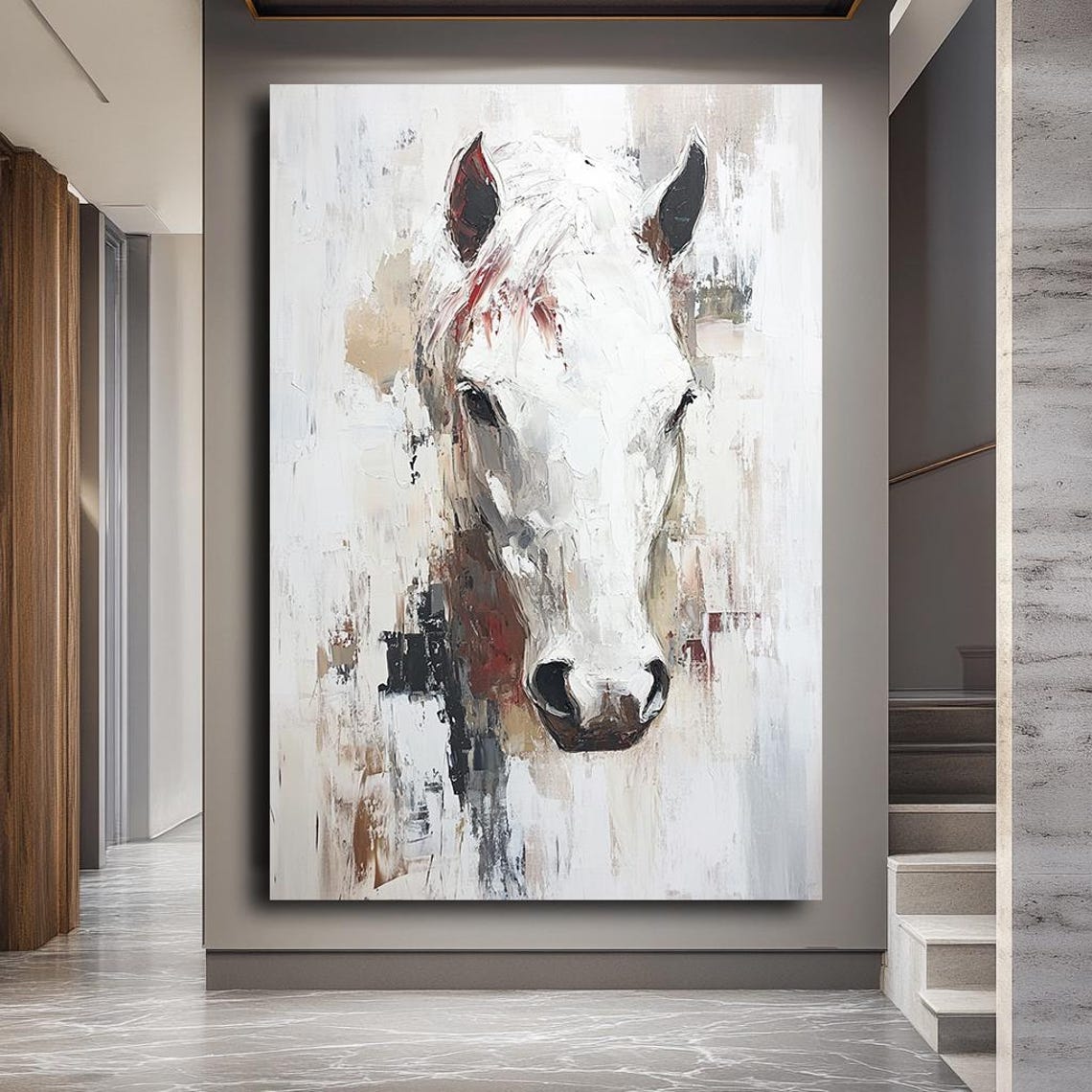 White Horse Portrait Expressive Brushstrokes Modern Animal Wall Art - Image 3