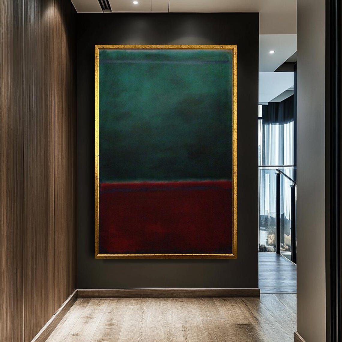Mark Rothko Style Deep Green Crimson Red Color Field Abstract Poster - Image 3