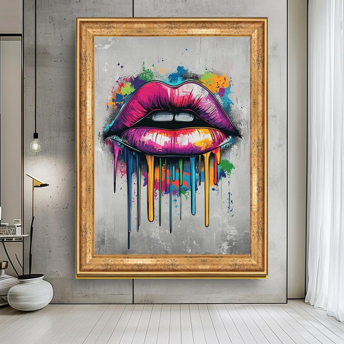 Colorful Dripping Lips Pop Art, Street Art Print