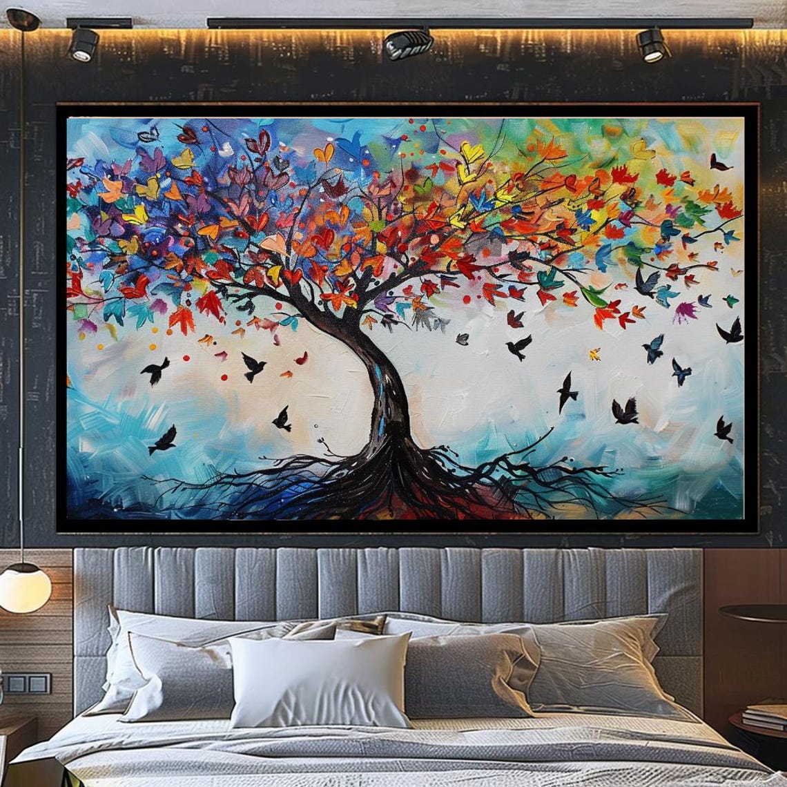 Colorful Tree Of Life With Birds And Roots Abstract Nature Art Poster - Image 4