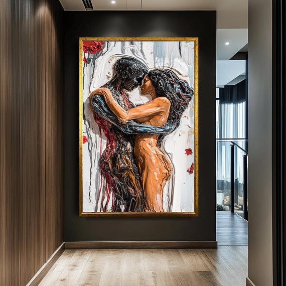 Romantic Couple Abstract Print Passionate Lovers Wall Art Modern Nude Painting For Bedroom Sensual Figurative Art Nude
