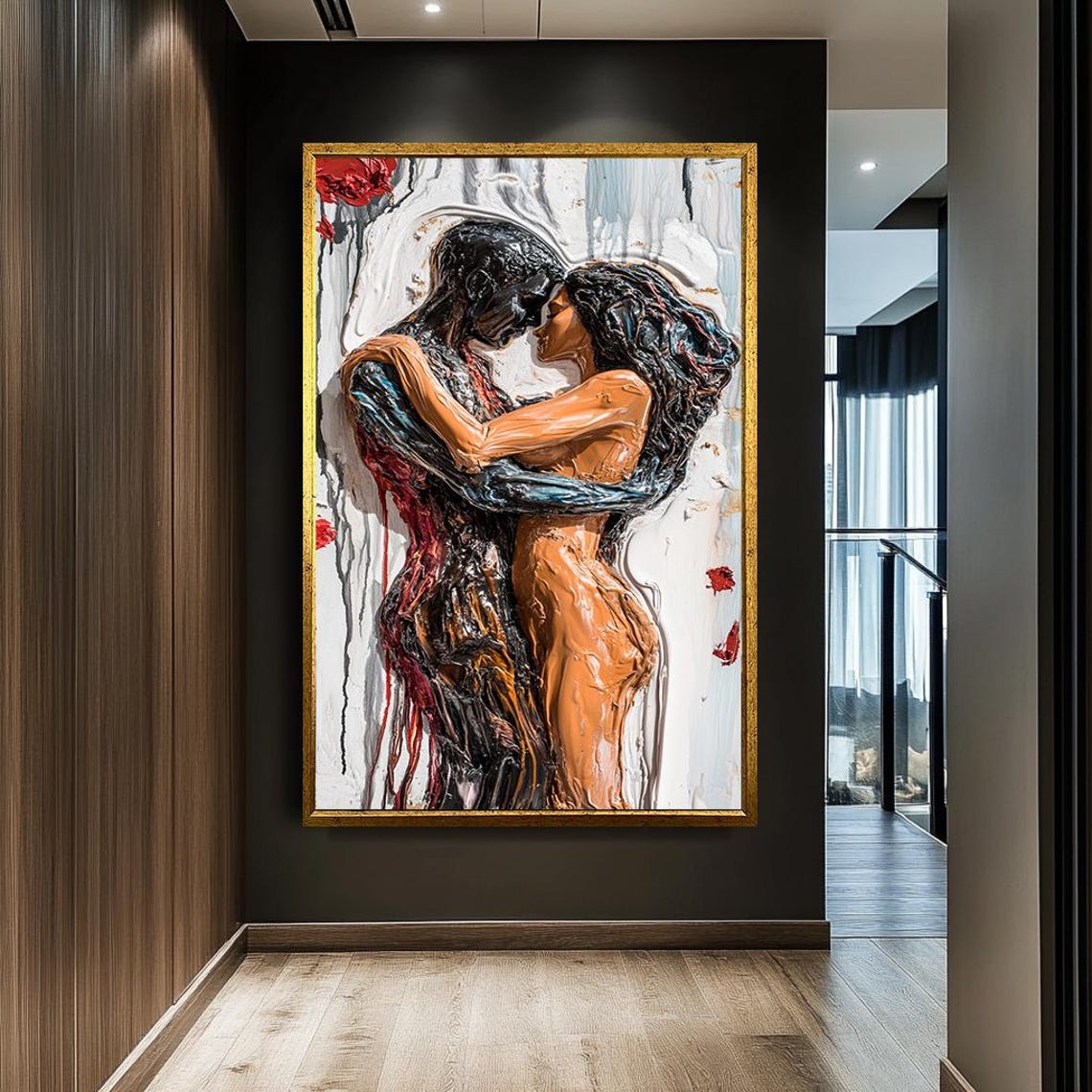 Romantic Couple Embrace Abstract Figurative Love Painting Poster