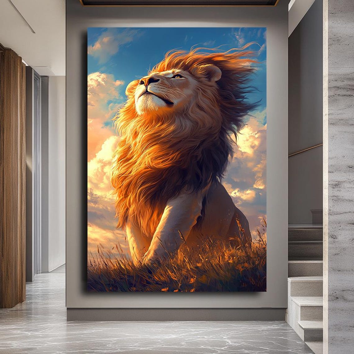 Majestic Lion Golden Sunset Savannah King Digital Art Poster