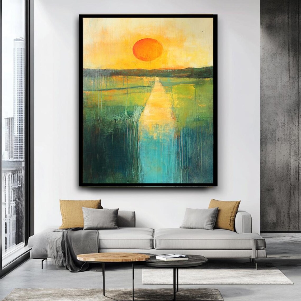 Abstract Sunset Landscape Art Print, Yellow And Green - Image 4
