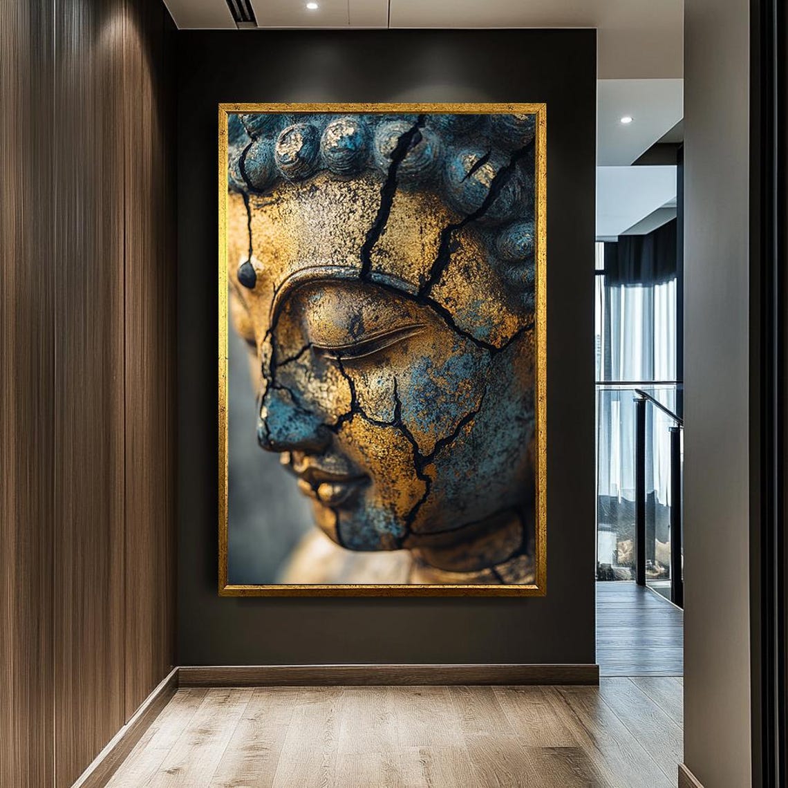 Cracked Golden Buddha Face Zen Meditation Spiritual Ancient Art Print - Image 2