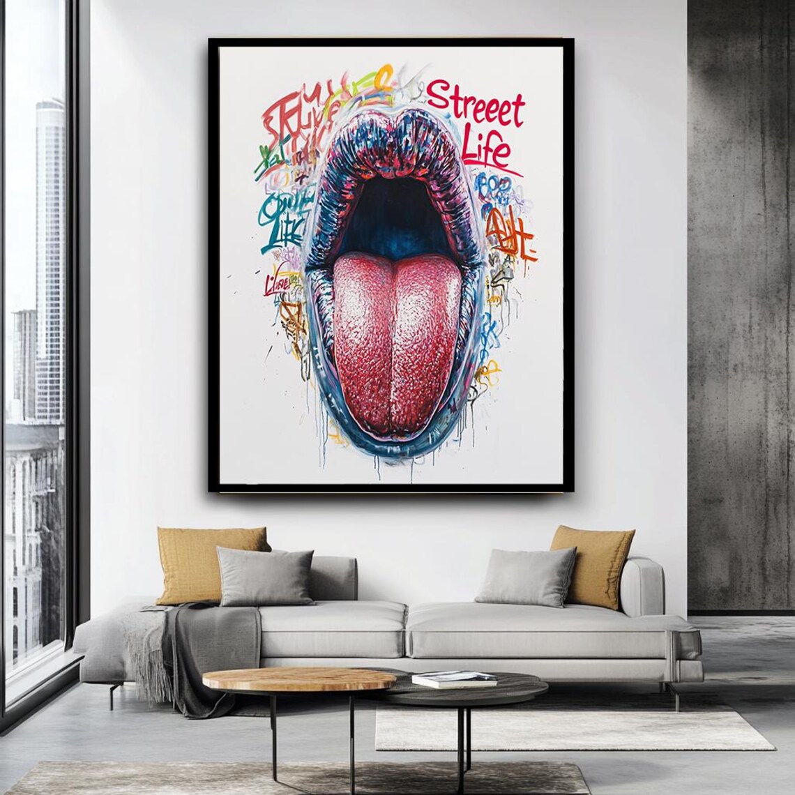 Bold Open Mouth Tongue Street Life Graffiti Pop Art Urban Poster - Image 3