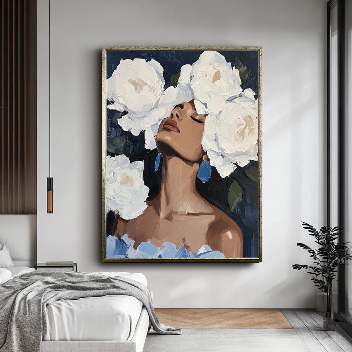 Elegant Woman Portrait With White Flowers Modern Feminine Art Poster - Image 5