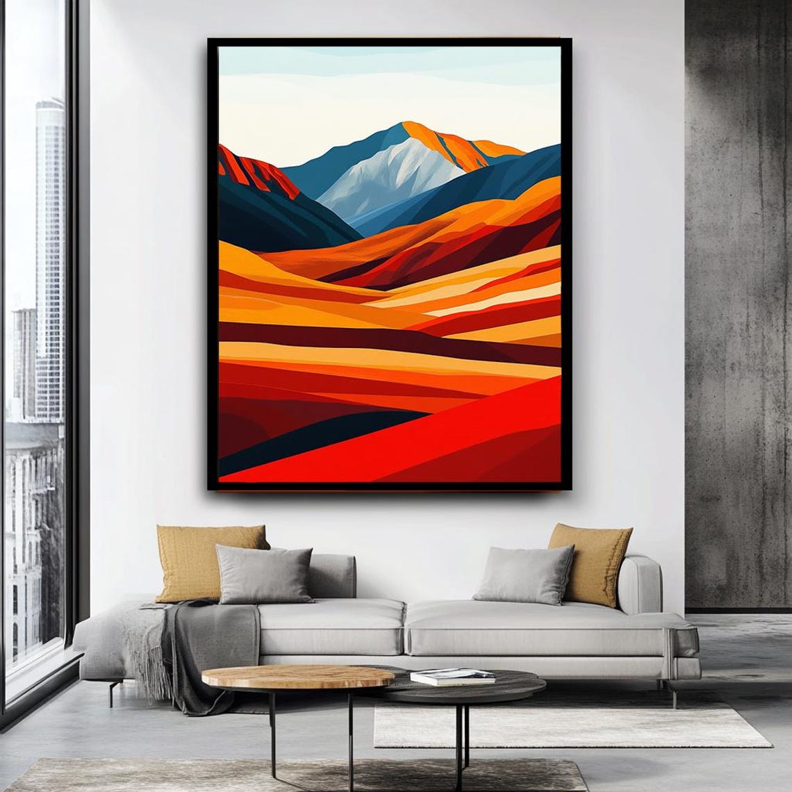 Bold Abstract Mountain Landscape Sunset Stripes Modern Art Poster - Image 4
