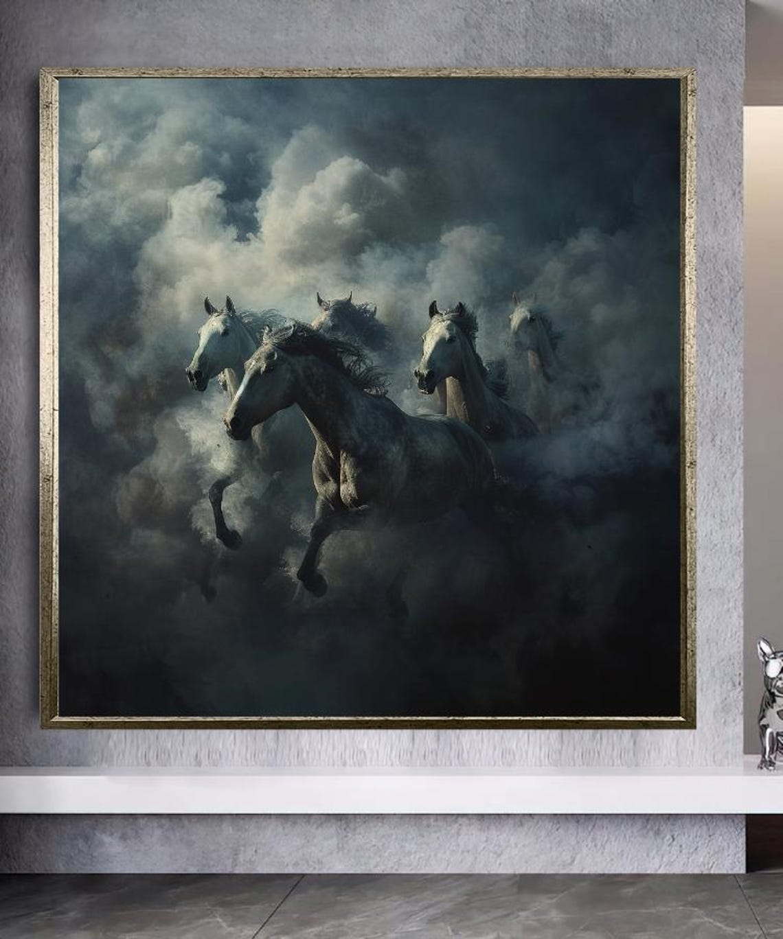 Galloping White Horses Emerging From Mist Dramatic Animal Art Poster - Image 4