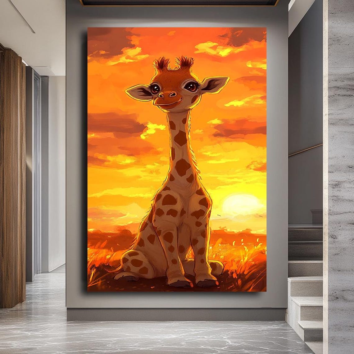 Cute Baby Giraffe Golden Sunset Whimsical Safari Nursery Poster - Image 3