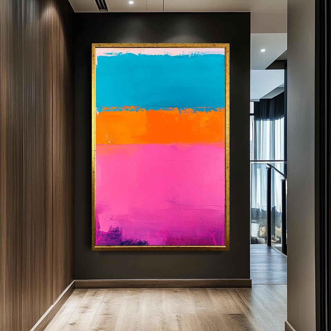 Abstract Color Block Blue Orange Pink Modern Minimalist Wall Art - Image 3