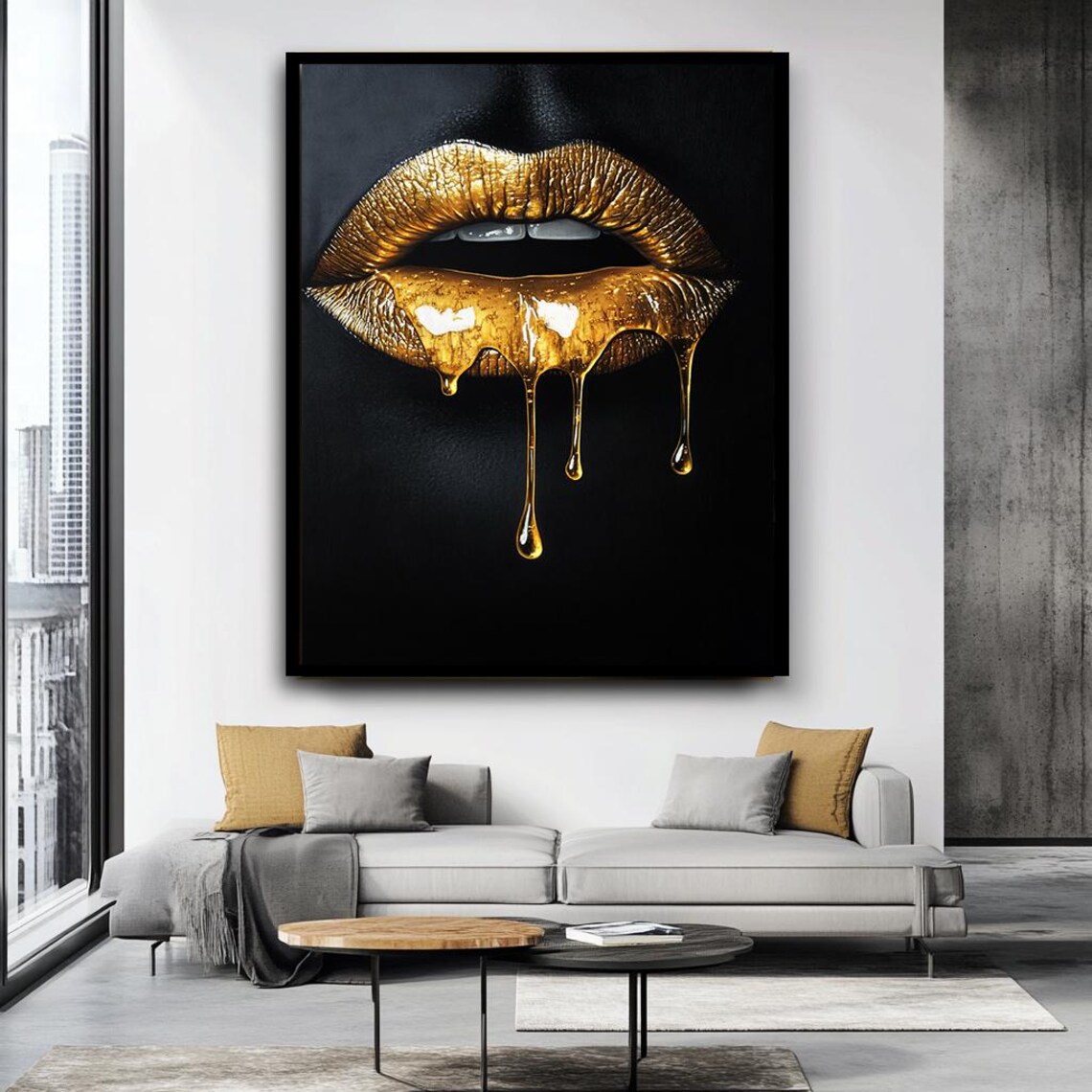 Gold Lips Art Print, Modern Glam Wall Decor - Image 4