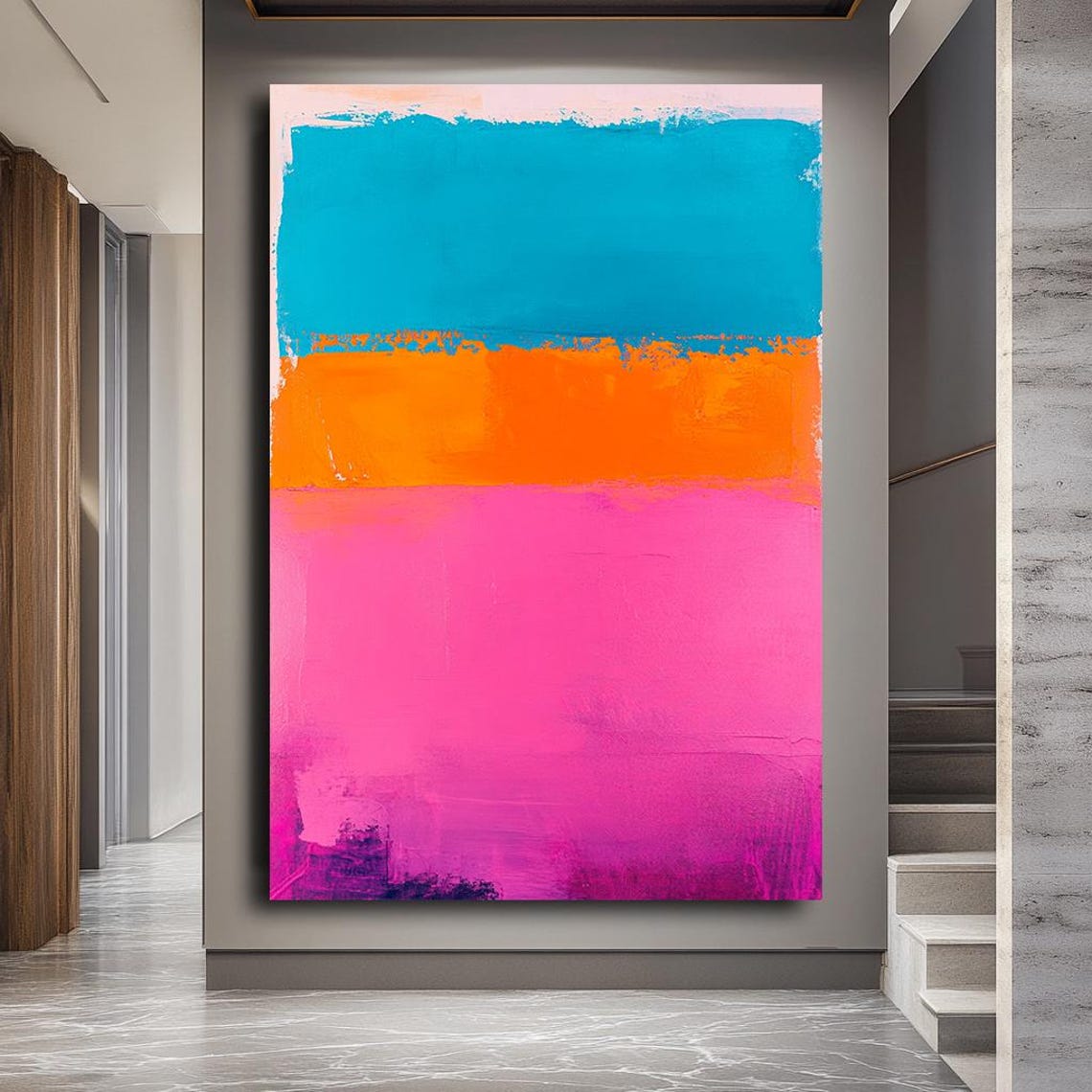 Abstract Color Block Blue Orange Pink Modern Minimalist Wall Art