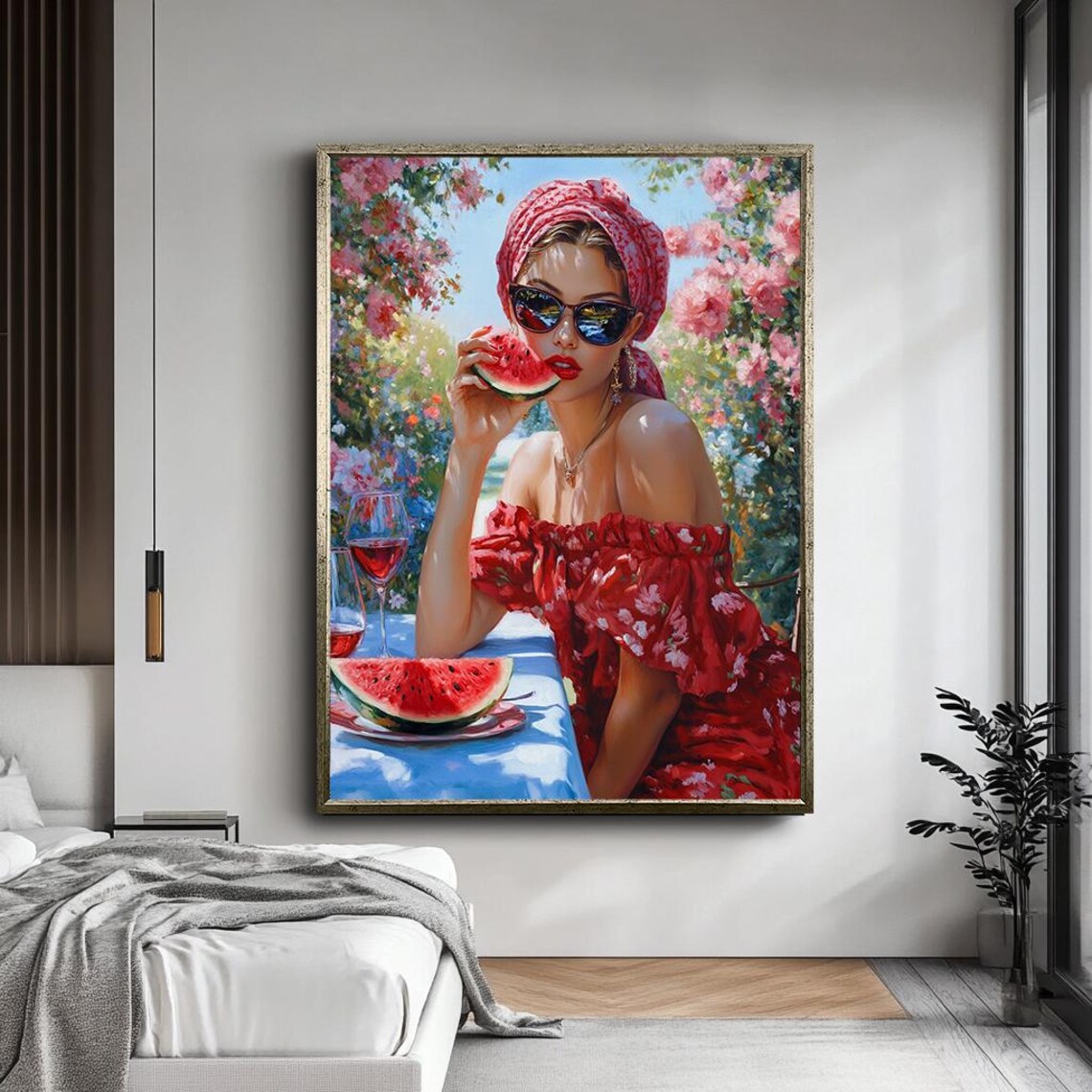 Glamorous Lady Red Dress Watermelon Summer Garden Fashion Poster - Image 4