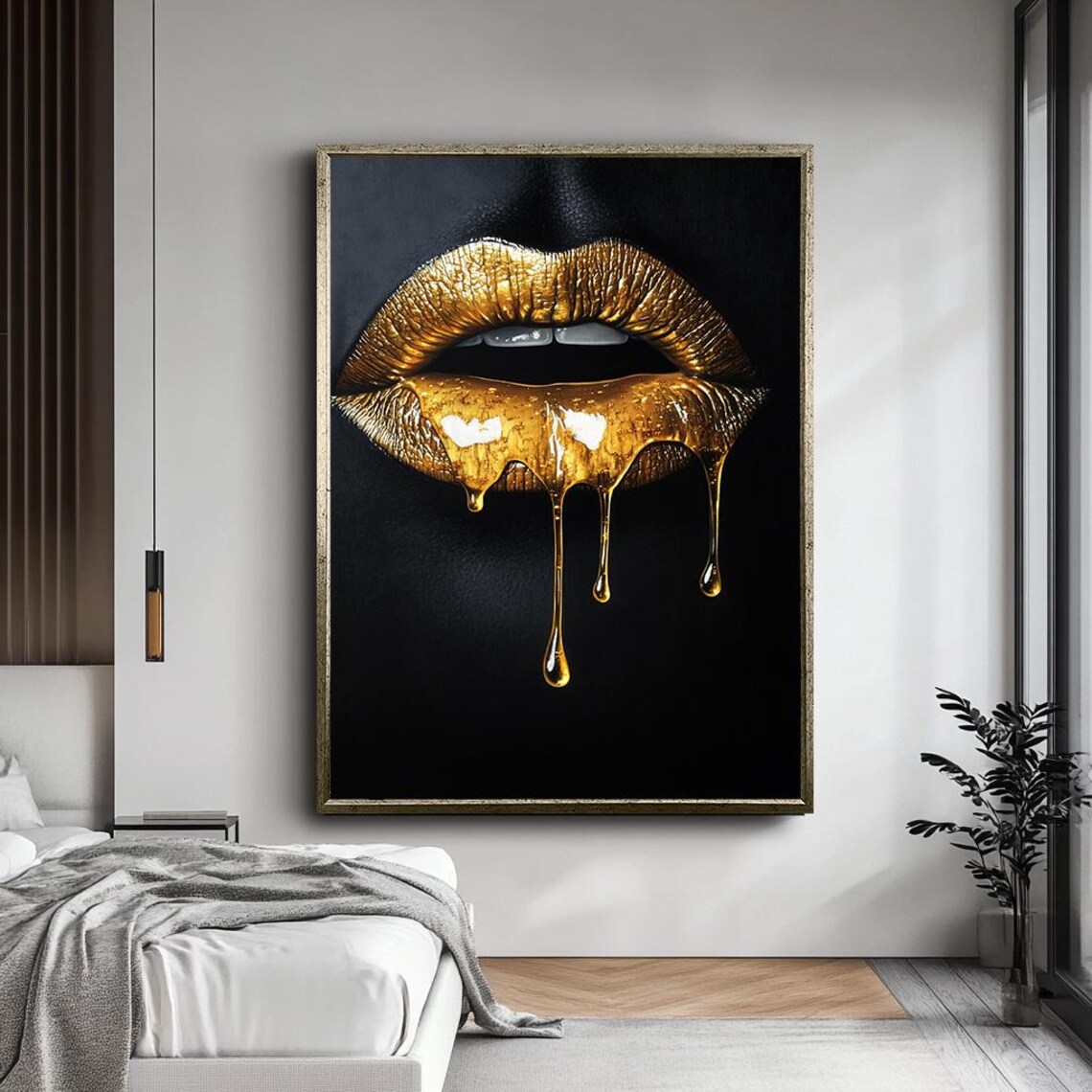 Gold Lips Art Print, Modern Glam Wall Decor - Image 5