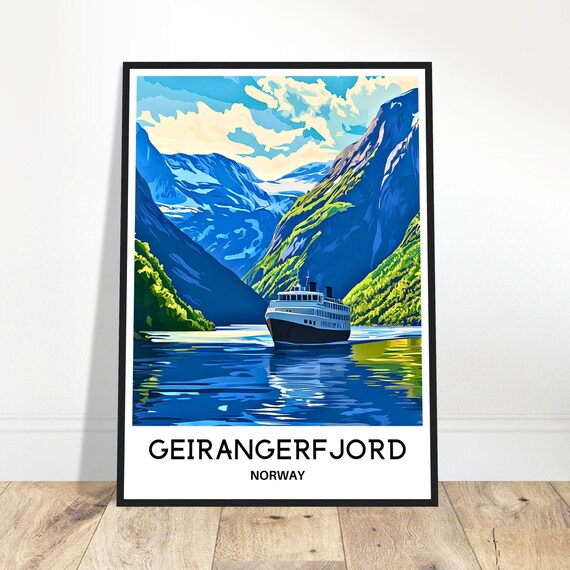 Geirangerfjord Travel Print Poster Norwegian Art Norway Lover Gift Wall Hanging Illustration Home Office Decor