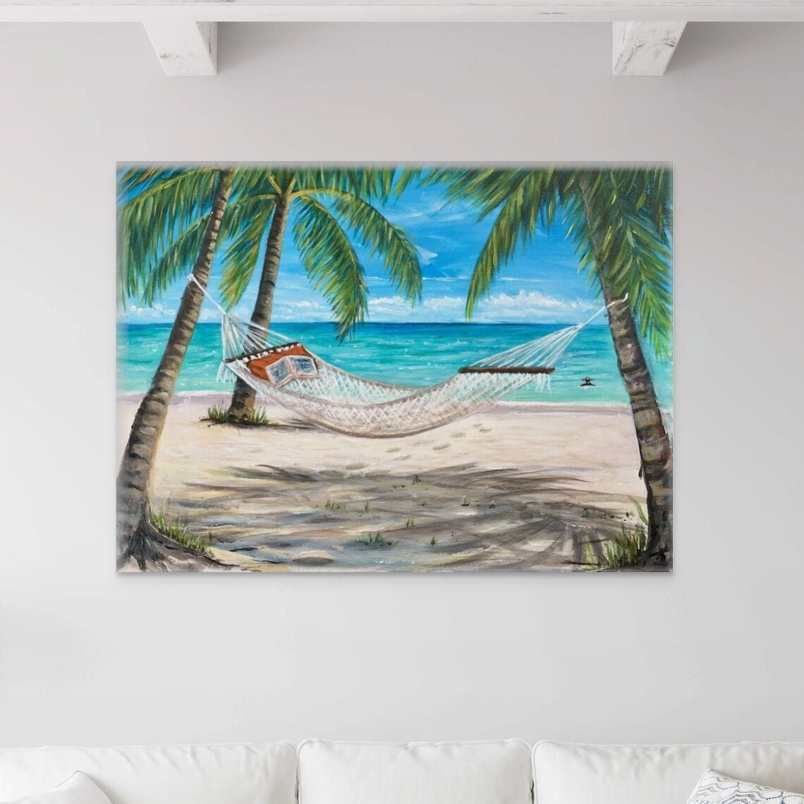 Beach Hammock Palms Ocean View Open Book Island Relaxing Travel Poster
