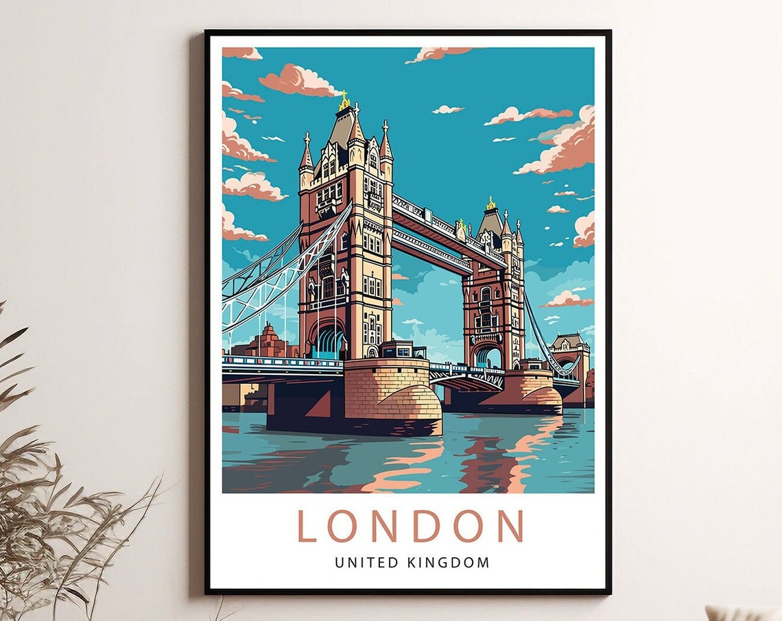 London Tower Bridge Blue Sky Thames River View Travel Poster