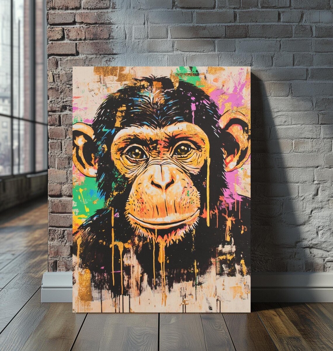Graffiti Chimpanzee Street Art Portrait Colorful Urban Monkey Canvas Poster