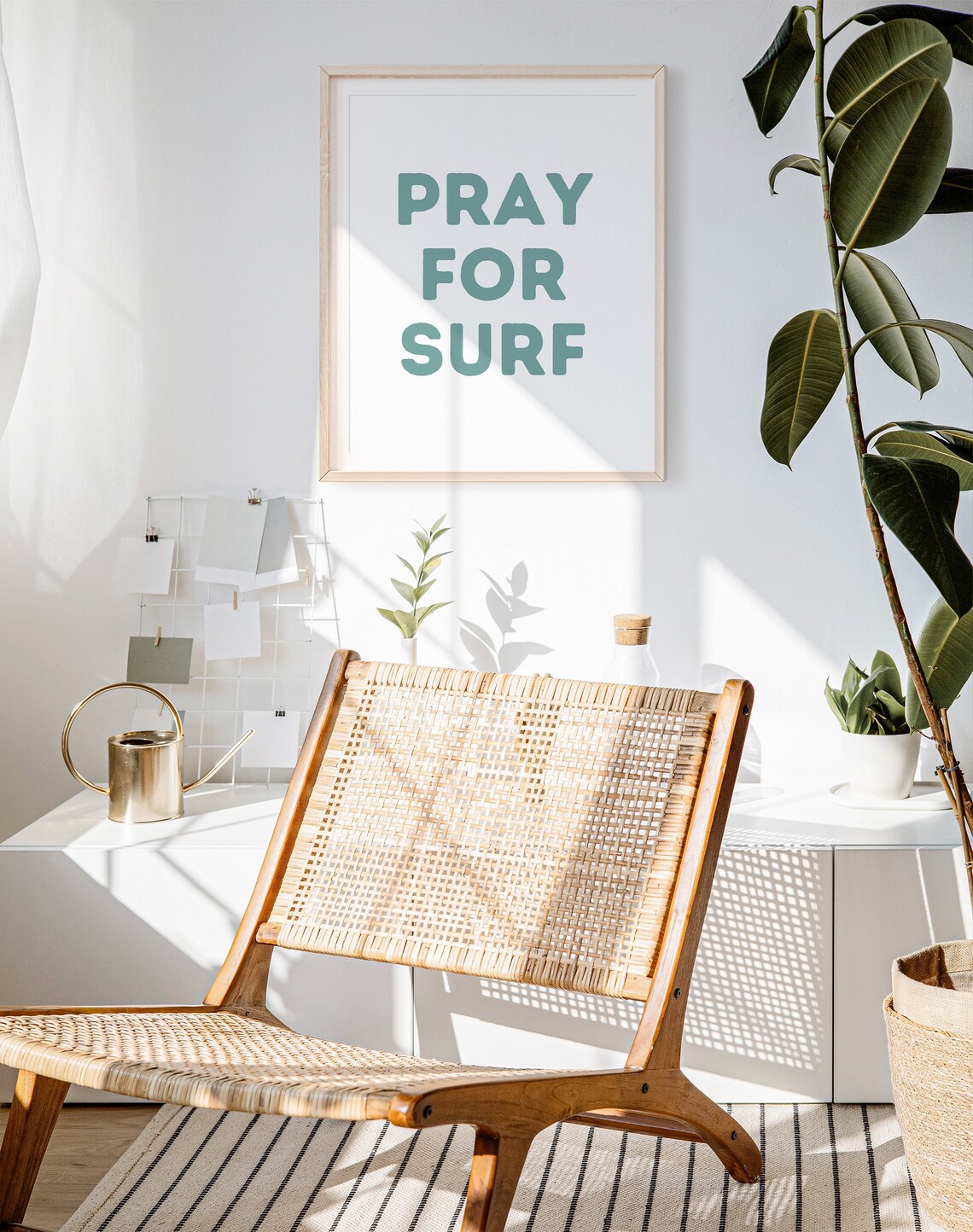 Pray for Surf Sea Green Block Letter Framed Poster for Beach House - Image 2