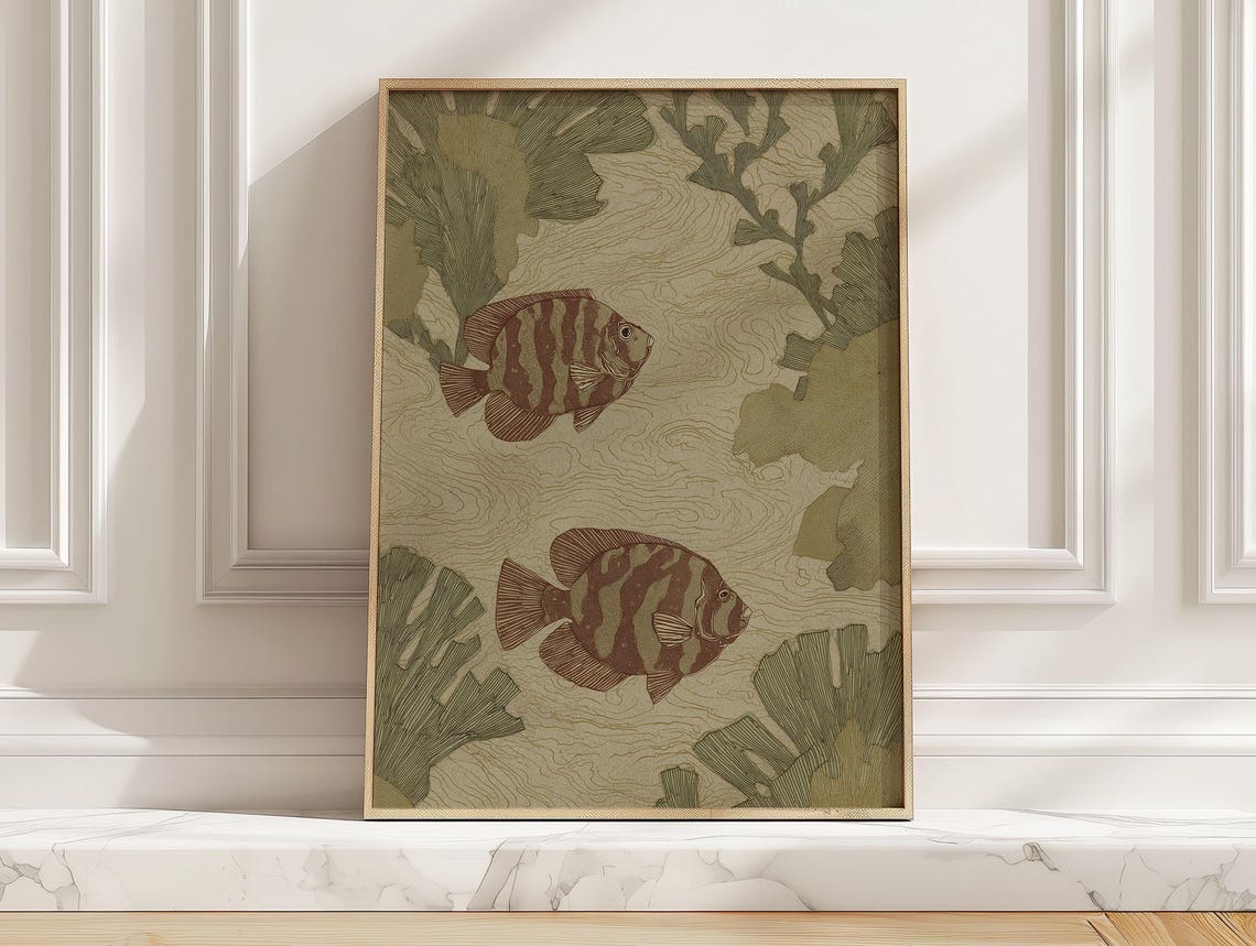 Tropical Fish Pair Japanese Style Underwater Illustration Poster