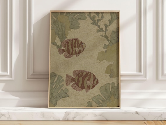 Tropical Fish Pair Japanese Style Underwater Illustration Poster