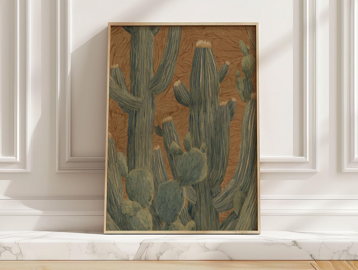 Southwest Saguaro Cactus Poster, Desert Botanical Art Print