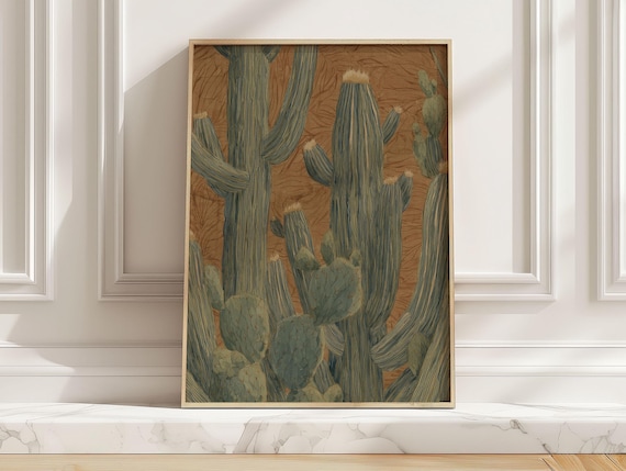Southwest Saguaro Cactus Poster, Desert Botanical Art Print