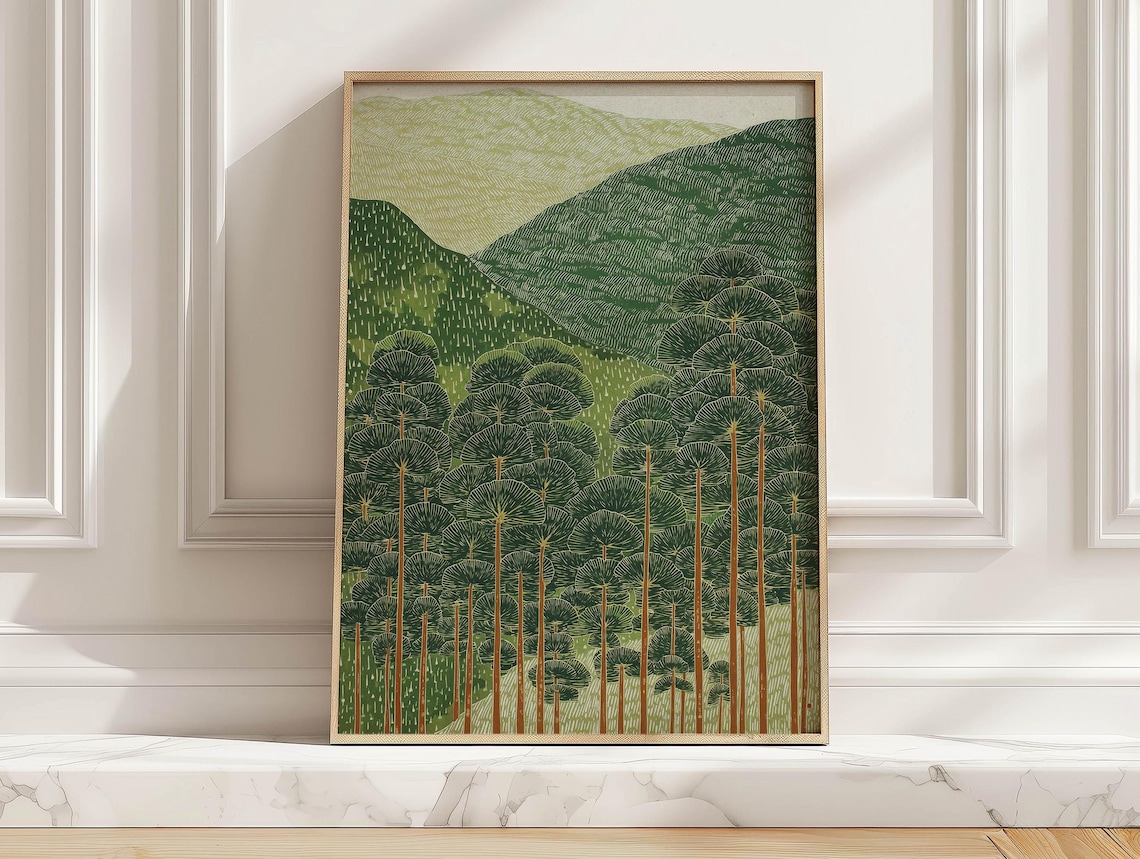 Japanese Mountain Forest Landscape Art Print