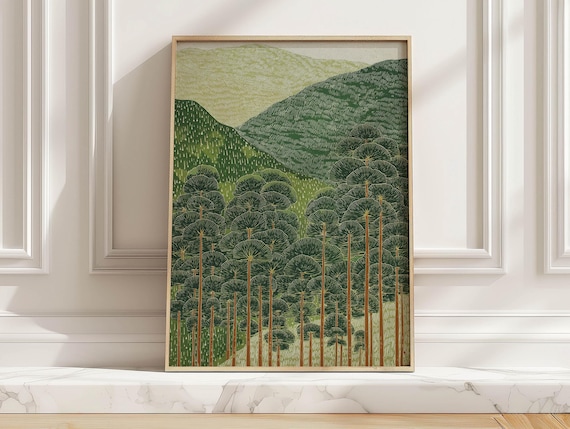 Japanese Mountain Forest Landscape Art Print
