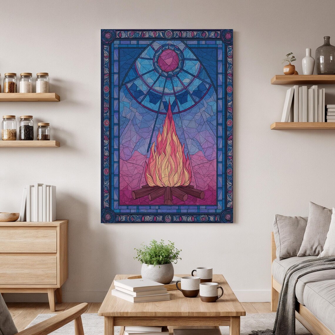 Campfire Stained Glass Boho Mystical Flame Art