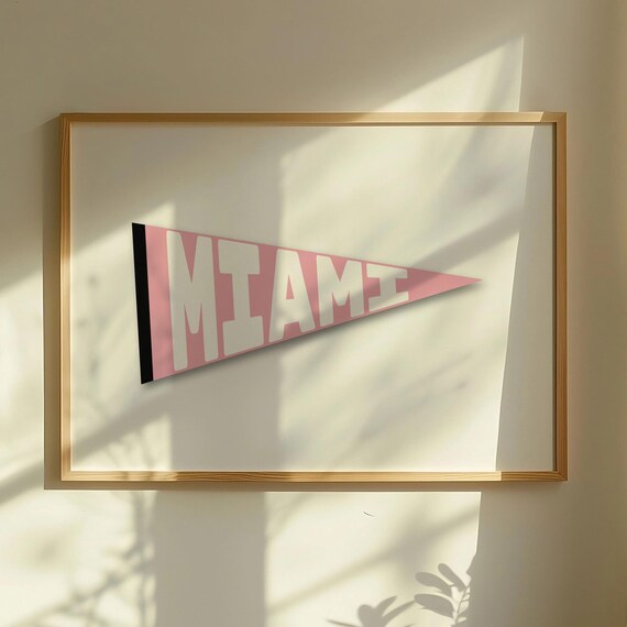 Vintage Miami Pennant Print Magic City Flag Wall Poster Florida Art