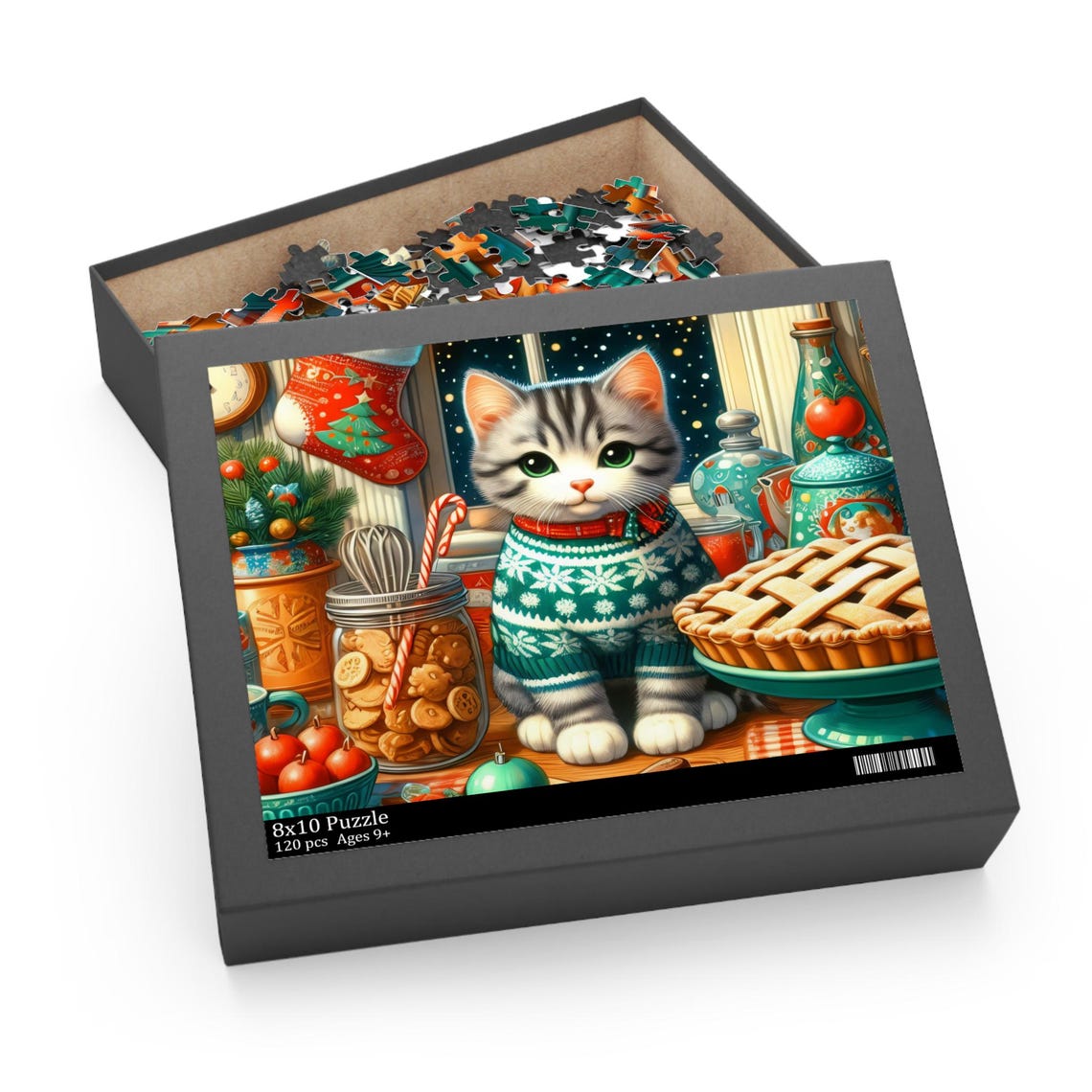 Festive Kitten Baking Christmas Jigsaw Puzzle Box Gift Poster