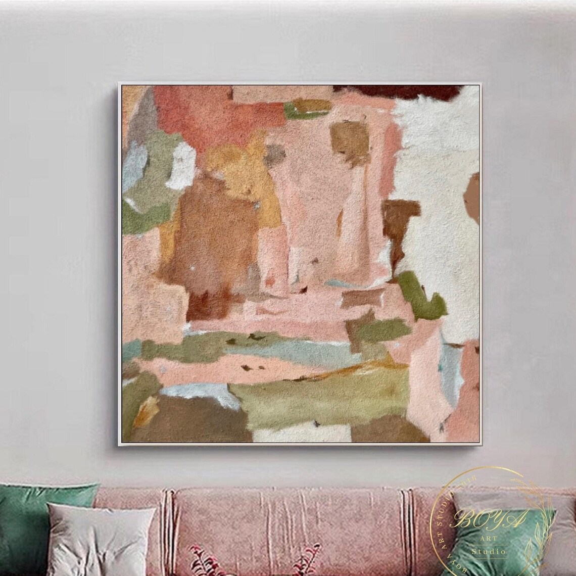 Pink Abstract Painting, Modern Beige Textured Art Print