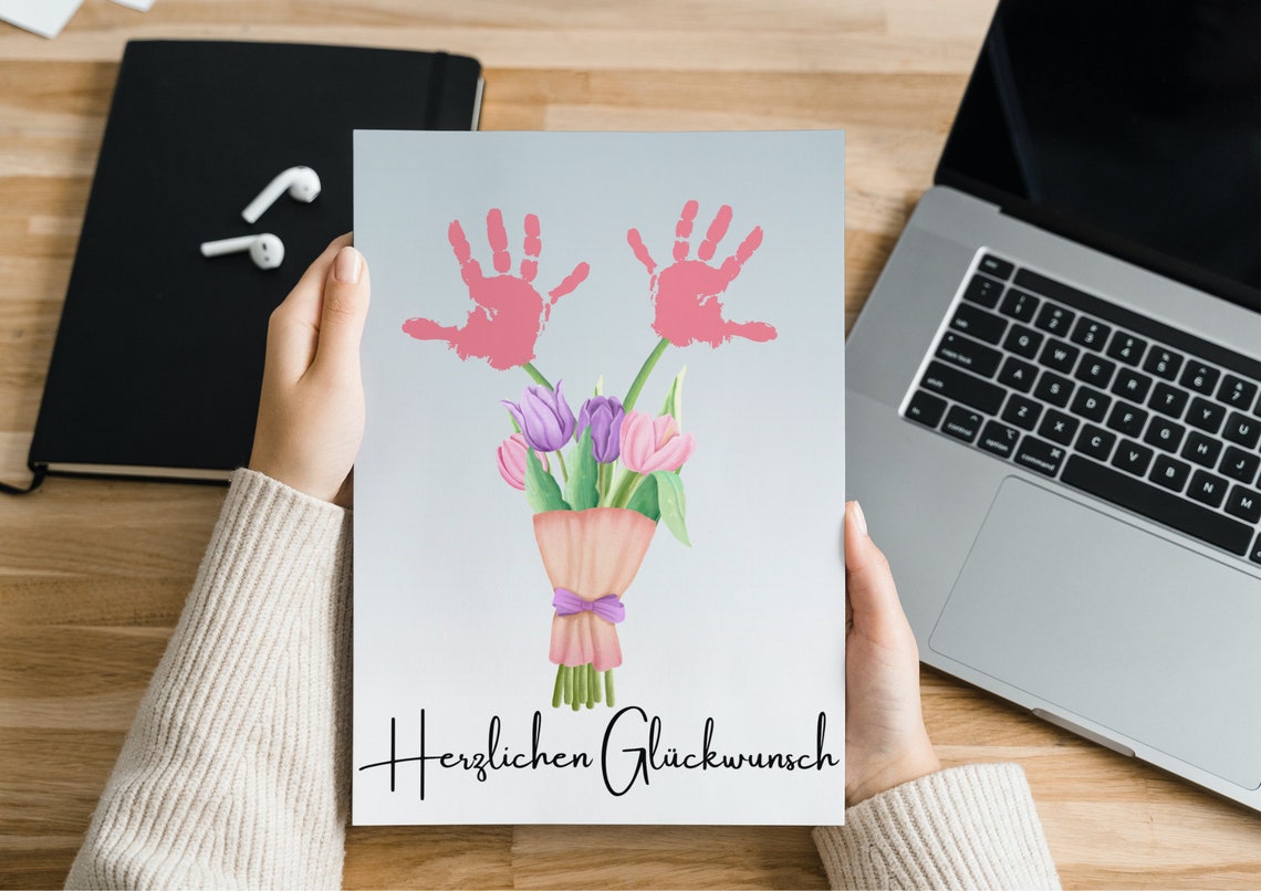 Congratulations Handprint Flower Bouquet Gift Keepsake Art Poster - Image 2