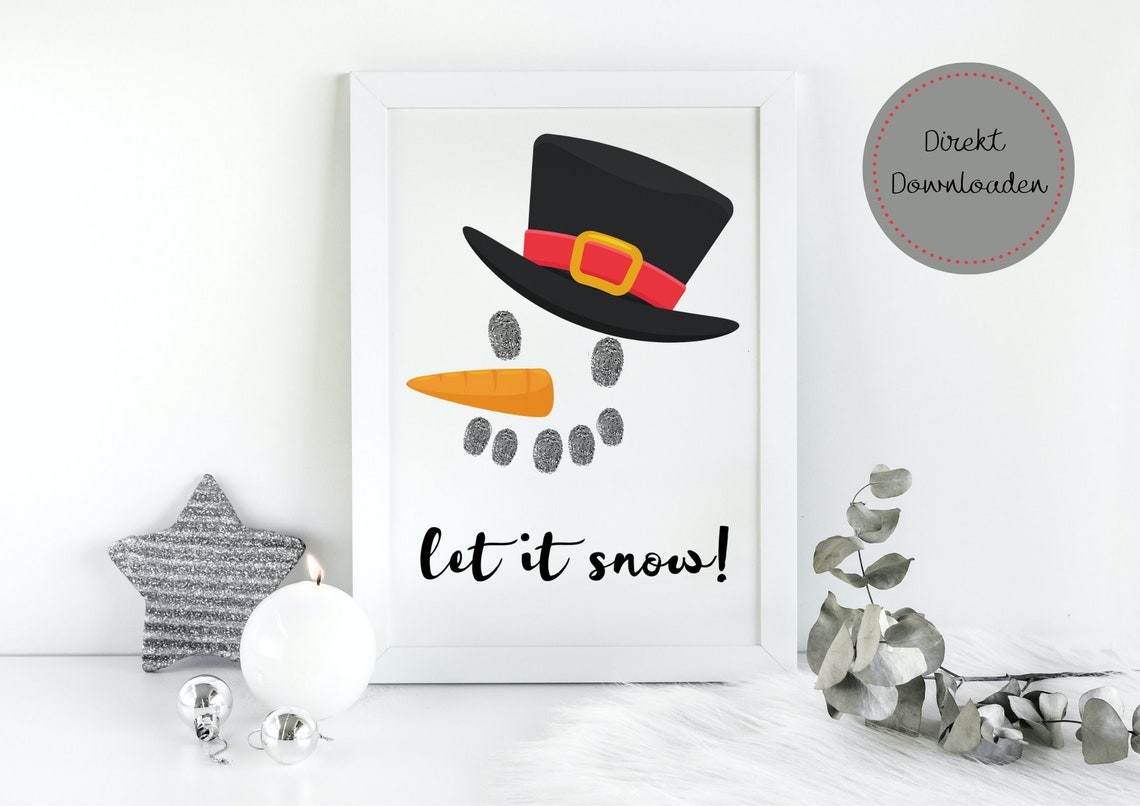 Let It Snow Fingerprint Snowman Winter Holiday Keepsake Poster - Image 4