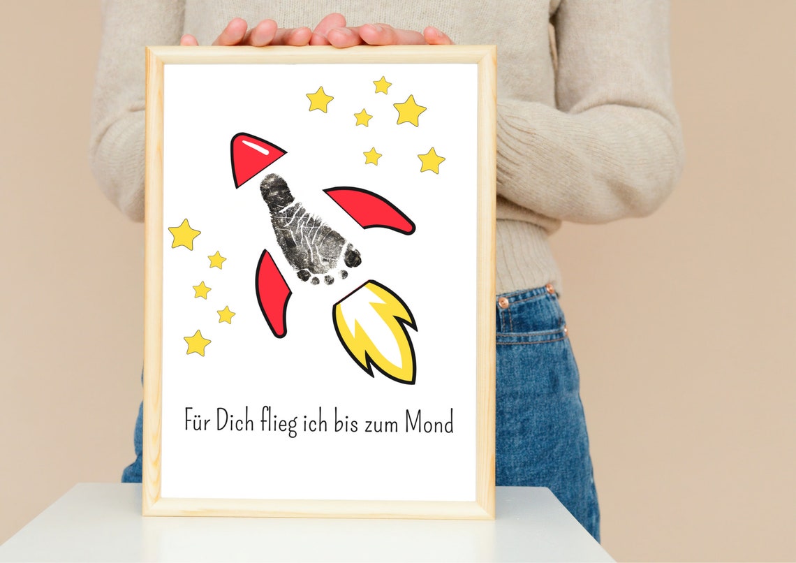 Fly You To The Moon Footprint Rocket Nursery Keepsake Art Poster - Image 4