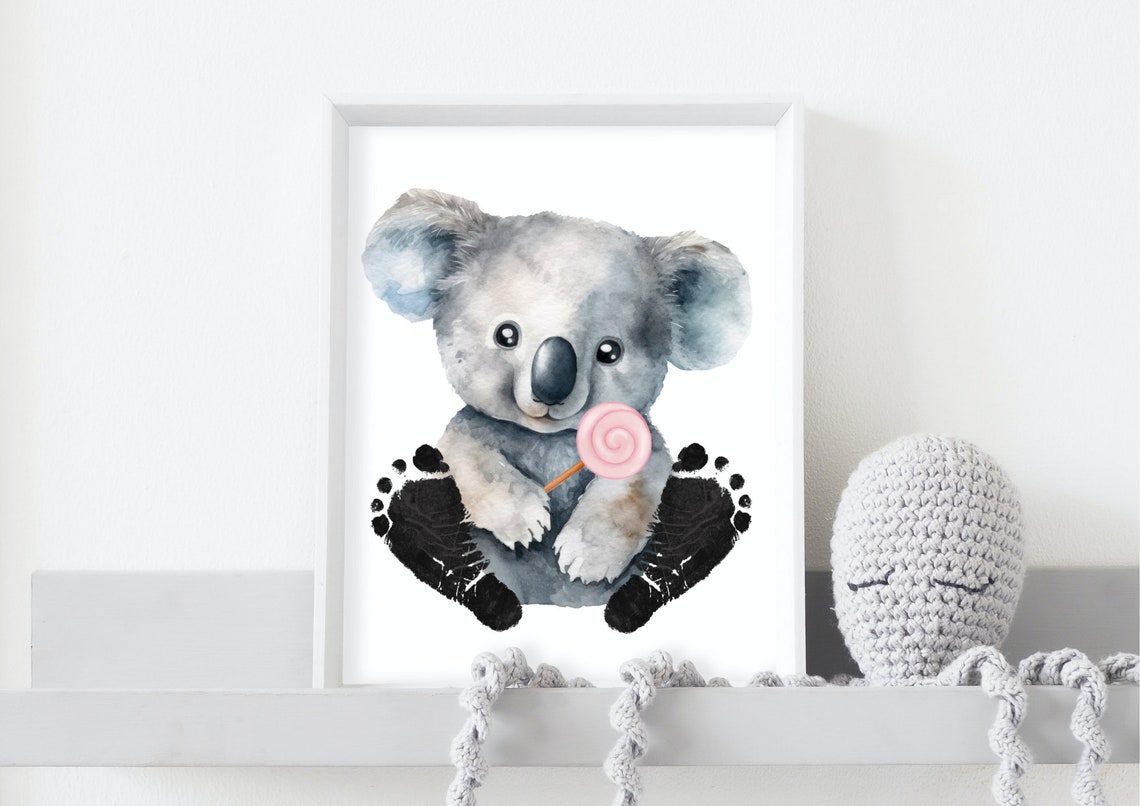 Koala Bear With Lollipop Baby Footprint Nursery Keepsake Poster - Image 3