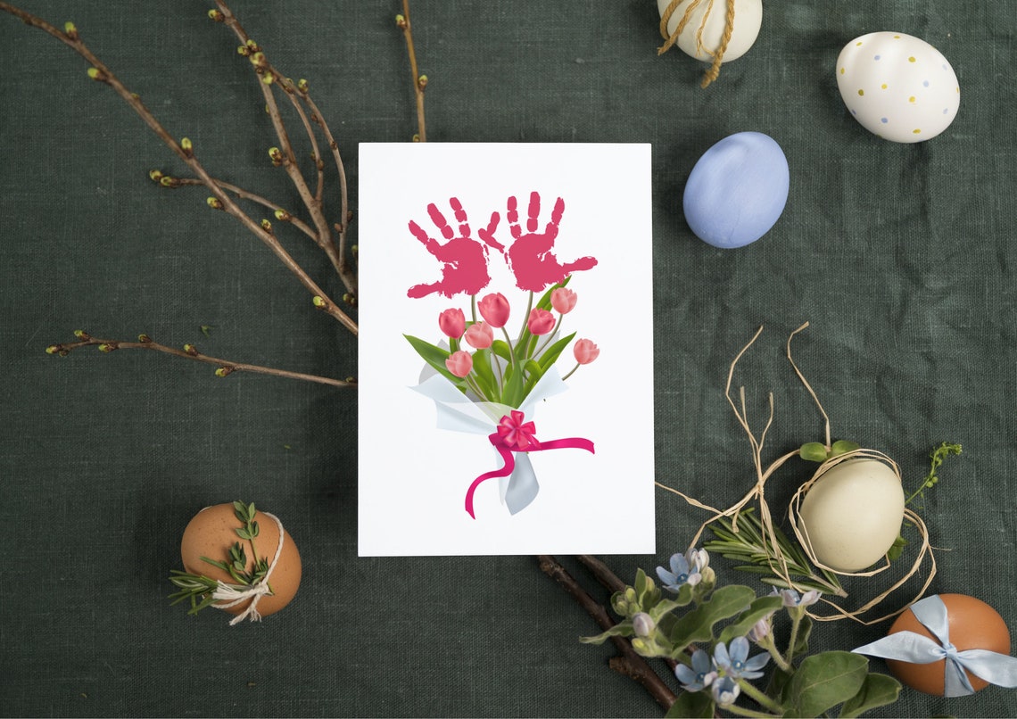 Pink Tulip Handprint Bouquet Mother Gift Nursery Keepsake Art Poster - Image 4