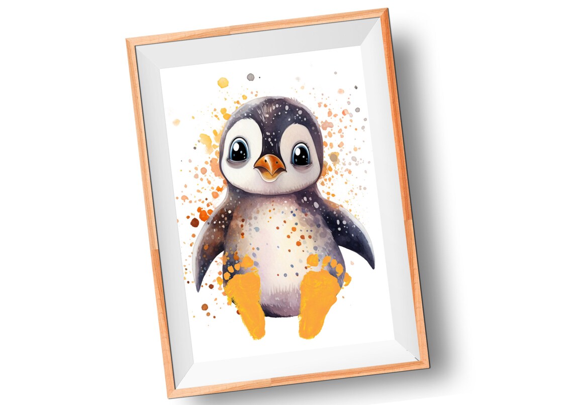 Penguin Watercolor Footprints, Newborn Nursery Art Print - Image 3