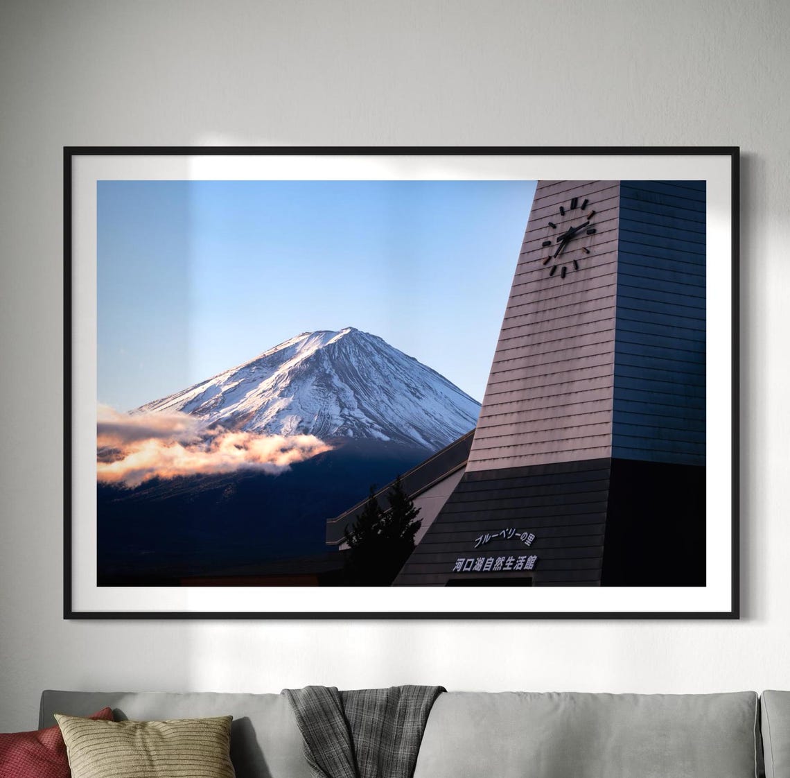 Mount Fuji Snow Capped Peak Beside Clock Tower Of Japan Poster
