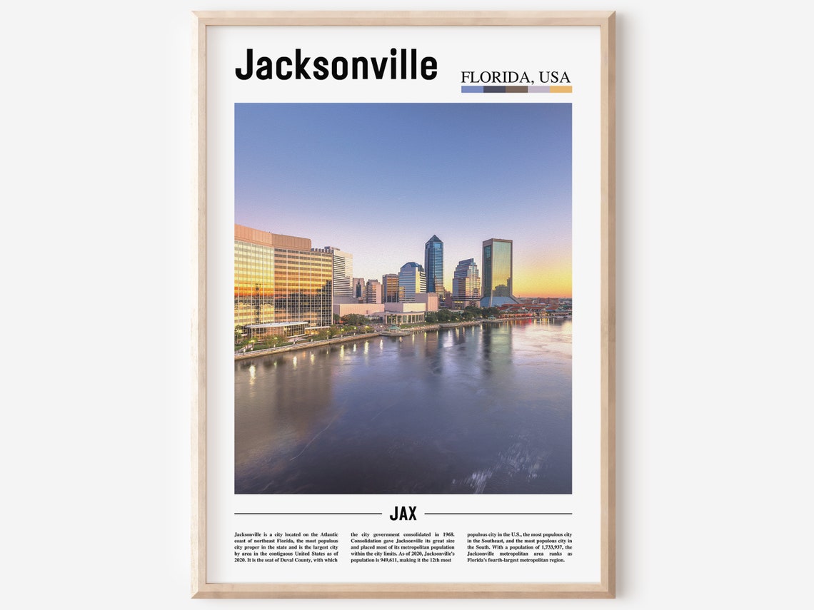 Jacksonville Print Jacksonville Poster Jacksonville Wall Art Oil Painting Poster City Print City Artwork Travel Artwork Travel Wall Art