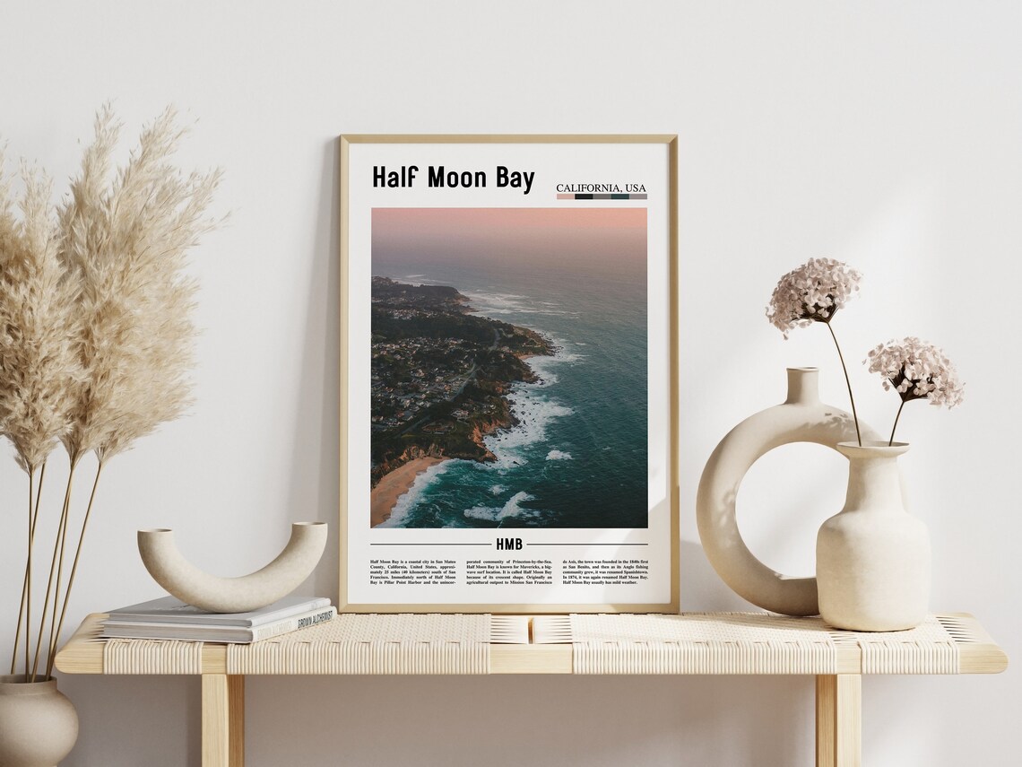 Half Moon Bay California Aerial Coastline Pink Sunset Poster - Image 5